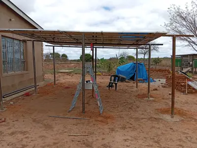 Steel frame and panel rails up, ready for the panels